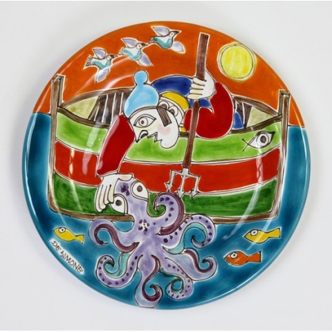 Piatto Tondo ceramiche de simone pesca del polpo DS 18 cm PT18DS-04