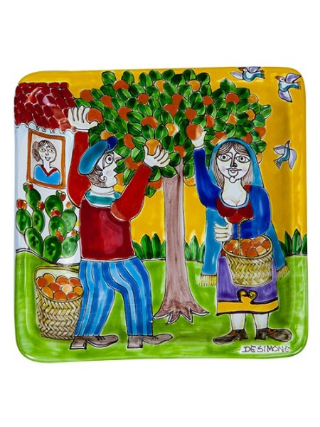 Piatto Quadrato 24x24 DS Raccolta delle Arance