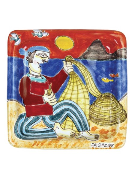 Squared Plate 20x20 DS 13 Fisherman with Basket
