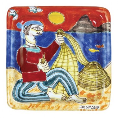 Piatto Quadrato 20x20 DS 13 Pescatore con Rete