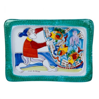 Rectangular tray Folk Fisherman 22x30 cm De Simone Handmade sicilian pottery