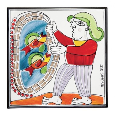 Ceramic Wall Tile Folk Fisherman De Simone Pottery PI297FK-09G