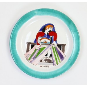 Sicilian handmade ceramic Round Plate de simone pottery Seamstress Folk PTFK-13