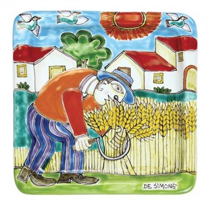 Squared Plate Grain Harvesting De Simone pottery 20x20 DS 12