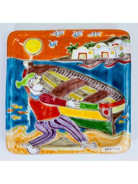 Piatto Quadrato Pescatore ceramiche de simone 20x20 DS 03
