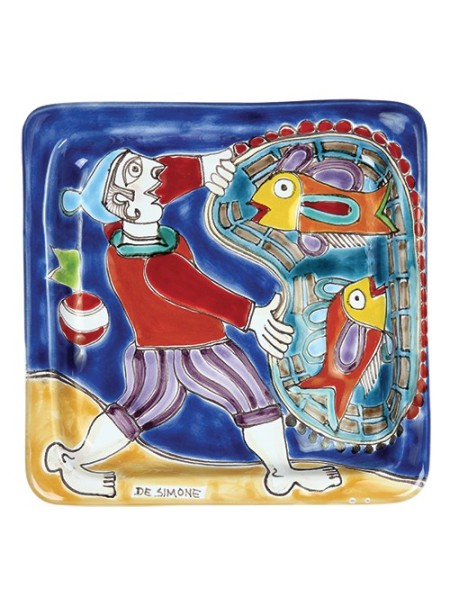 Squared Plate Fisherman De Simone Pottery 20x20 DS 27