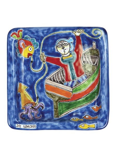 Squared Plate Fisherman de simone pottery 20x20 DS 29