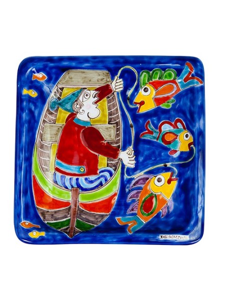Piatto Quadrato Pescatore Ceramiche De Simone 20x20 DS 05