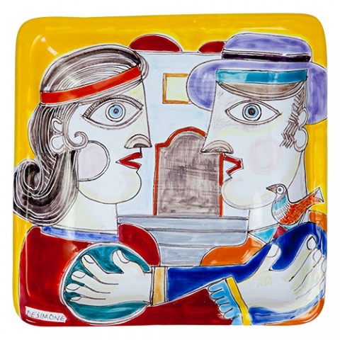 Ceramic handmade sicilian Squared Plate hug 24x24 DS 09