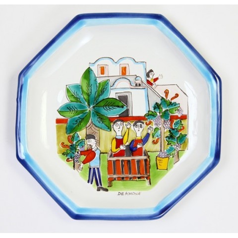 Piatto Ottagonale Folk POTFK-2 ceramiche de simone raccolta dell'uva