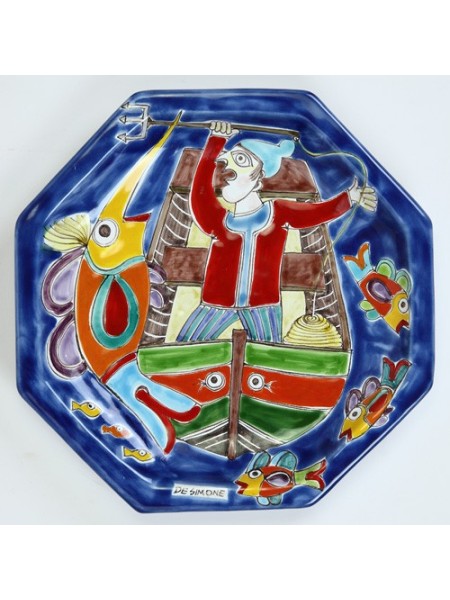 Piatto Ottagonale DS POT25DS-07 Ceramiche De Simone Pescatore