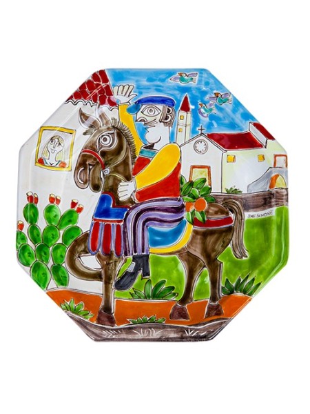 Piatto Ottagonale DS POT25DS-01 ceramiche de simone Uomo a Cavallo