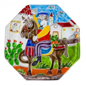 Octagonal Plate DS Man on Horseback POT25DS-01