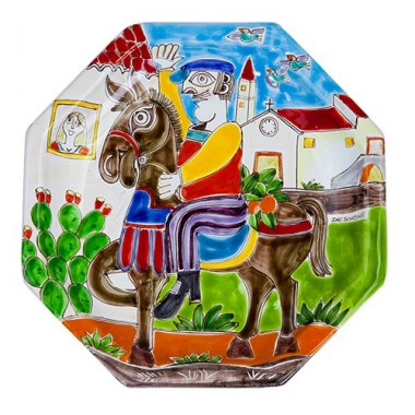 Piatto Ottagonale DS POT25DS-01 ceramiche de simone Uomo a Cavallo