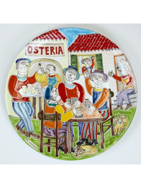 Piatto Tondo artigianale ceramica siciliana de simone DS 35 cm Briscola in Osteria PT35DS-2