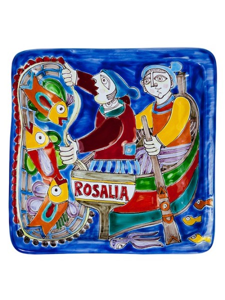 Piatto Quadrato 24x24 DS 23 Pescatori Ceramiche De Simone