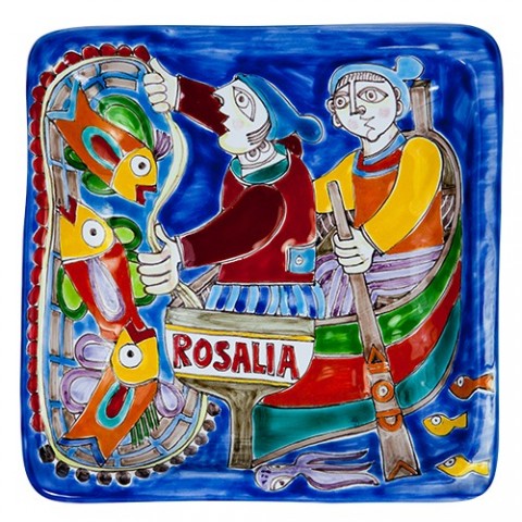 Squared Plate 24x24 DS 23 de simone pottery fishermen