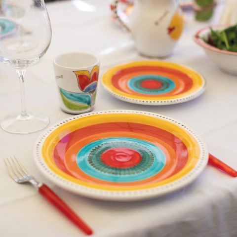 Handmade sicilian ceramic round plate pantelleria De Simone pottery