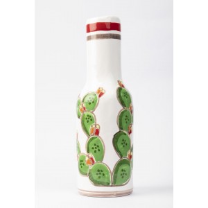 Bottiglia argilla bianca decorata a mano Fichi d'India Folk BT717AFK ceramiche siciliane de simone