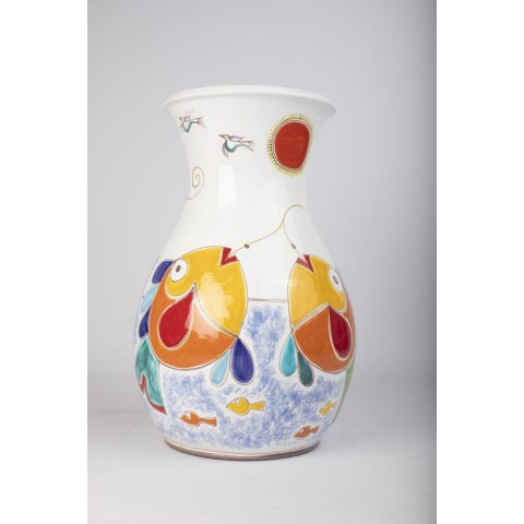 Handmade sicilian ceramic umbrella stand vase Folk VS592GKFE de simone pottery