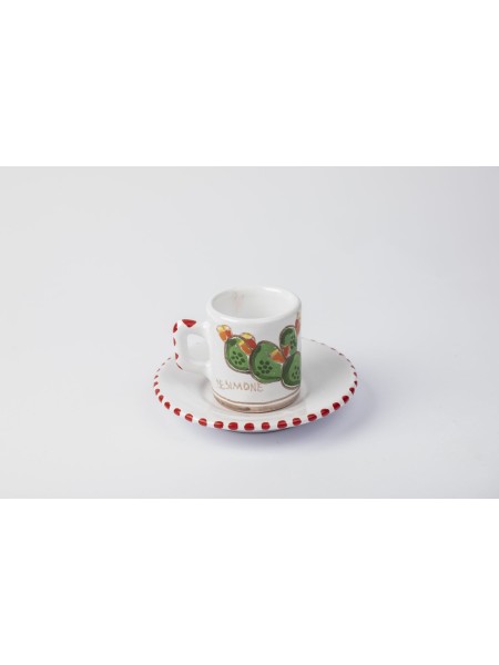 Tazzina caffè cilindrica Piattino ceramica Folk Fichi d'India TZZ58FC
