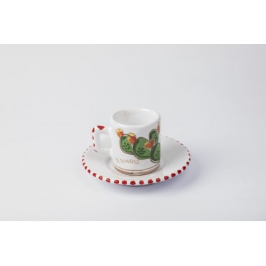 Tazzina caffè cilindrica Piattino ceramica Folk Fichi d'India TZZ58FC