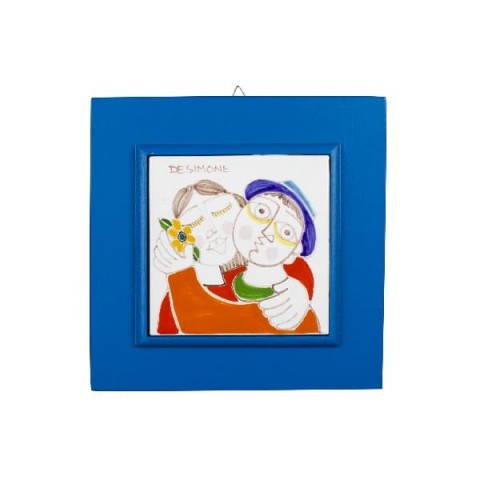 Ceramic framed tile lovers de simone pottery PI297CL blue
