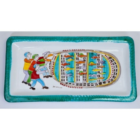 Vassoio Rettangolare Ceramiche De Simone Folk Pescatori VSS39FK