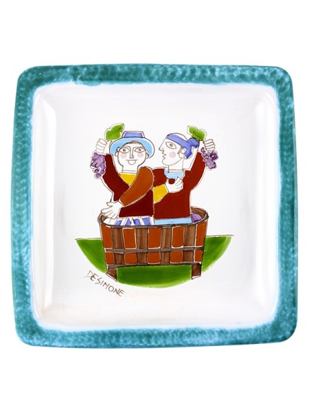 Piatto Quadrato fatto a mano vendemmia ceramiche de simone Folk PQFK-1