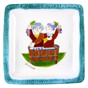 Sicilian handmade ceramic Square Plate grape harvest de simone pottery Folk PQFK-1