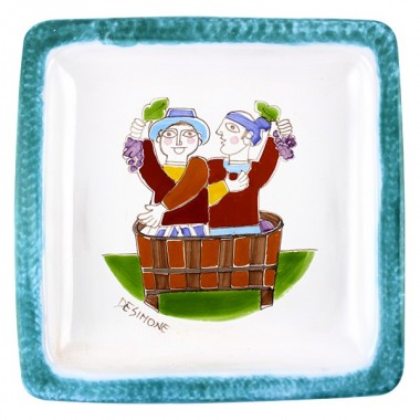 Piatto Quadrato fatto a mano vendemmia ceramiche de simone Folk PQFK-1