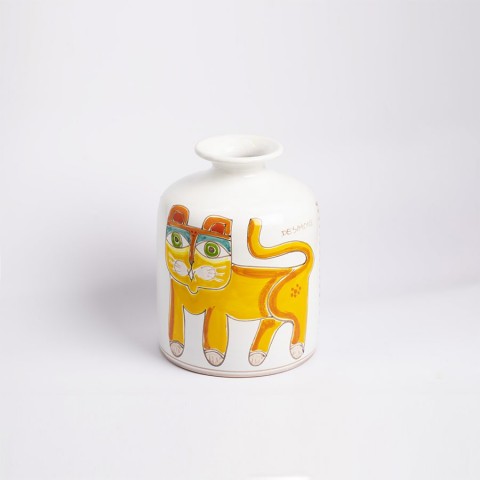 Round Vase Folk Cat VS583FK-2 de simone pottery
