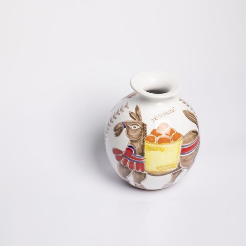 Round Cachepot Folk VS507FK-AS de simone pottery donkey