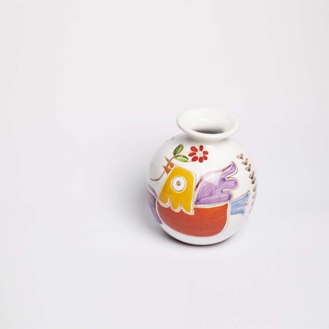 Round cachepot Folk Bird with flower