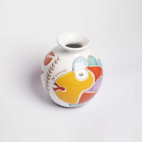 de simone pottery Round Cachepot Folk Fish VS507FK-PE/GR