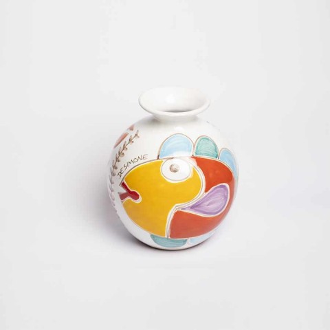 handmade Round Cachepot Folk Fish VS507FK-PE/GR