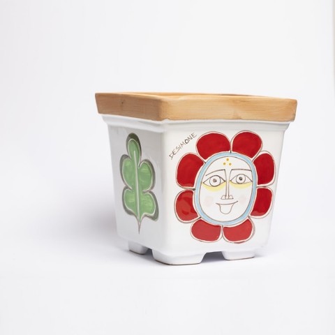 Vaso Porta Pianta Folk sole ceramiche de simone VSPQSOL