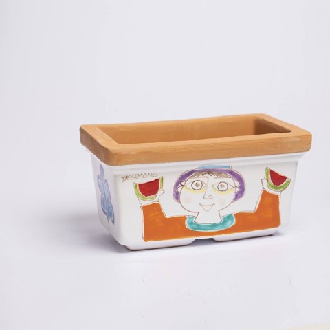 Rectangular planter Folk Woman and man with fruit
