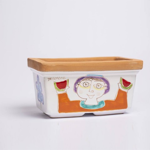Rectangular planter Folk Woman and man with fruit