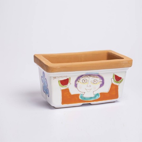 Rectangular planter Folk Woman and man with fruit