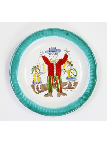 Sicilian puppets handmade ceramic round Plate de simone pottery Folk PTFK-8