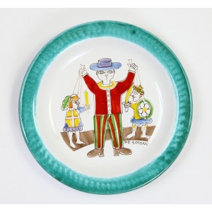 Sicilian puppets handmade ceramic round Plate de simone pottery Folk PTFK-8
