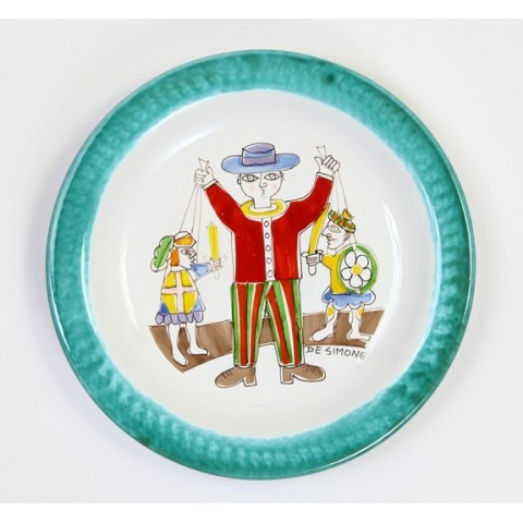 Piatto Tondo fatto a mano pupi siciliani ceramiche de simone Folk PTFK-8