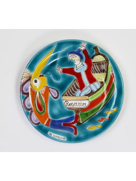 Piatto Tondo artigianale DS 18 cm Pescatore ceramiche de simone PT18DS-03