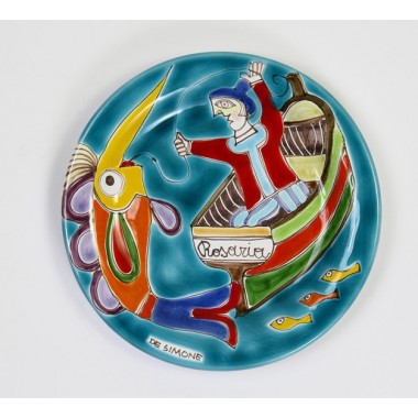 Piatto Tondo artigianale DS 18 cm Pescatore ceramiche de simone PT18DS-03
