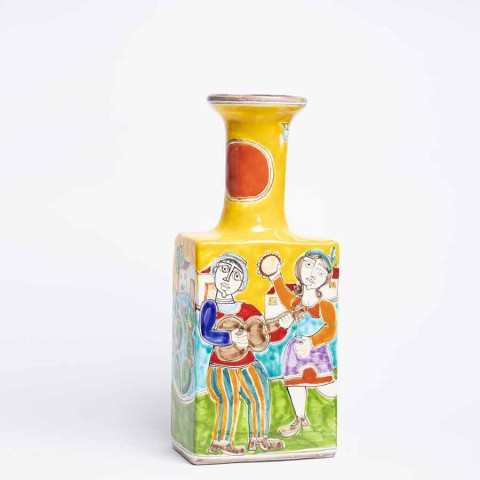 Sicilian Ceramic Bottle DS dance and music ceramiche de simone pottery BT509B