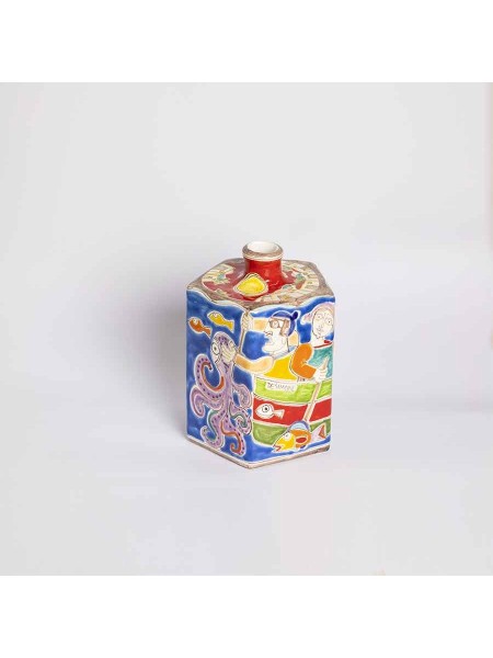 Sicilian ceramic Decorative Bottle DS Fishermen de simone pottery BT623