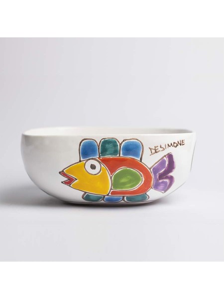 Handmade Salad Bowl Folk Fish CTQ22PE De Simone Pottery