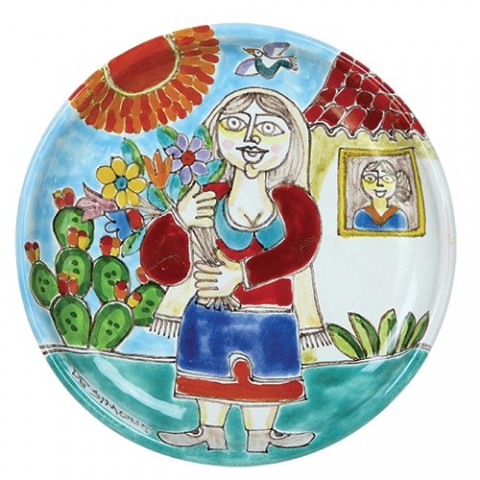Piatto Tondo DS 15 cm PT15DS-1 Donna con fiori