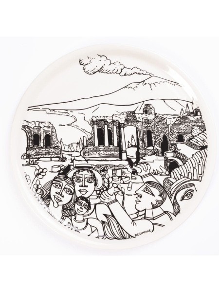 Piatto Pizza Tondo Bianco e Nero Taormina ceramiche de simone